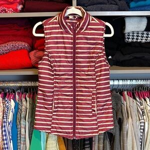 Red Camel maroon/cream striped front zipper closure 2 pocket puffer vest size XS